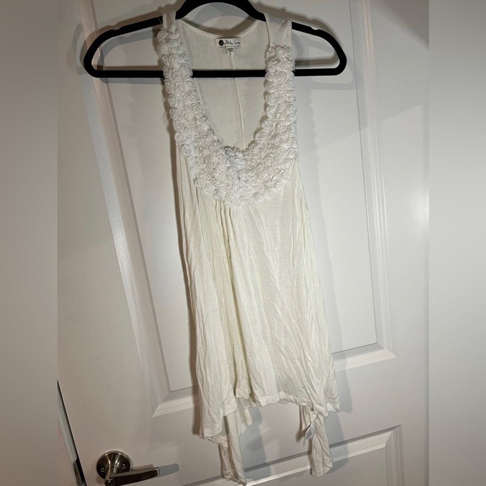 Vitta Luna White Fabric Flowered Scoop Neck Tank Top Blouse Size Large